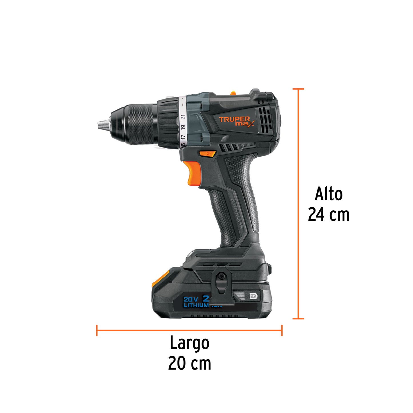 Taladro Inalámbrico Profesional 20V MAX-20T Brushless - 2 Baterías 2Ah - Solución Completa para Perforación Eficiente - TRUPER®