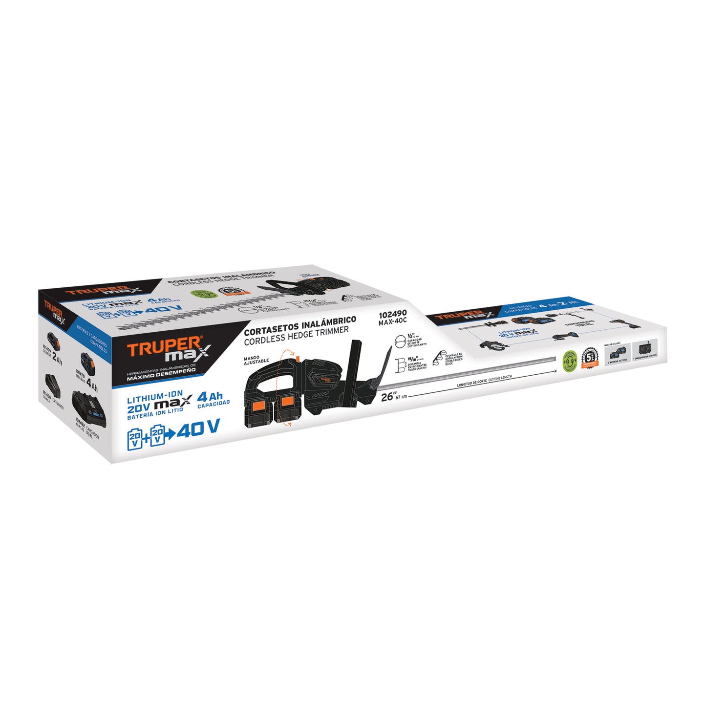 Cortasetos Inalámbrico 40V MAX-40C - Sistema Anti-Vibración con 2 Baterías 4Ah - Solución Profesional para Jardinería Sin Cables