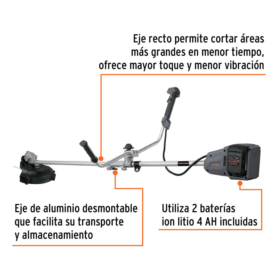 Desbrozadora inalámbrica 13", 40 V, sin carbones, Truper MAX, Jardineria.