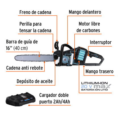 Motosierra Inalámbrica 40V TRUPER MAX-40M Sin Carbones - Corte Profesional Árboles y Ramas Sin Mantenimiento