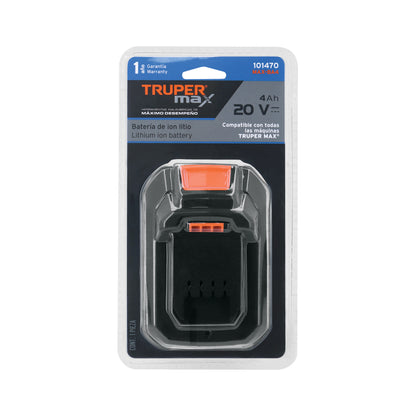 Batería Ion Litio TRUPER MAX 20V 4Ah MAX-BA4 - Solución Completa para Herramientas Inalámbricas con Triple Protección y Indicador de Carga