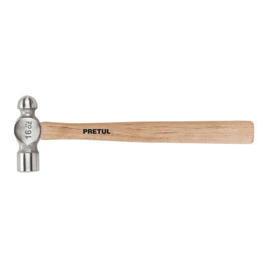 Martillo de Bola 16 oz Pretul MB-16P - Acero al Carbono con Mango de Madera - Herramienta Profesional para Trabajos de Precisión y Acabados
