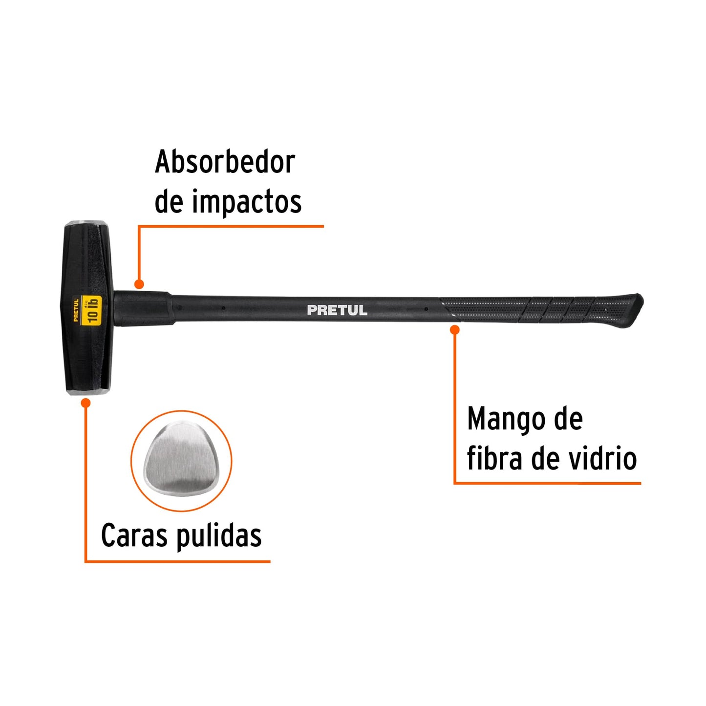Marro Nevada 10 lbs Mango Fibra Vidrio 36" - Demolición y Golpeo Profesional MD-10MP