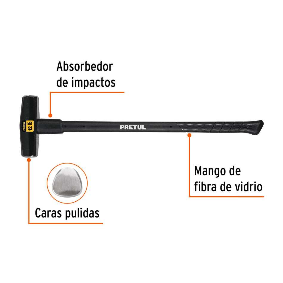 Marro Nevada 12 lbs Mango Fibra Vidrio 36 Pulgadas - Herramienta Demolición Profesional Pretul MD-12MP