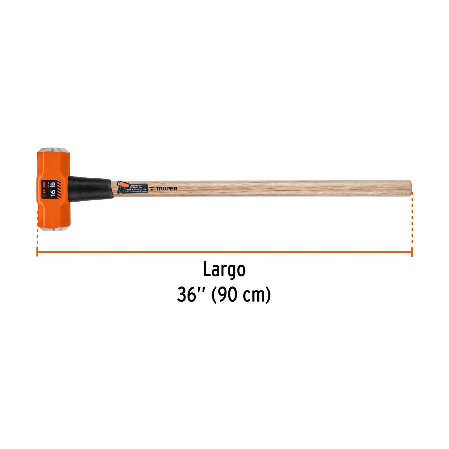 Marro Octagonal 16 lb Truper MD-16M - Herramienta Profesional para Demolición y Golpeo Pesado con Mango de Madera 36 Pulgadas