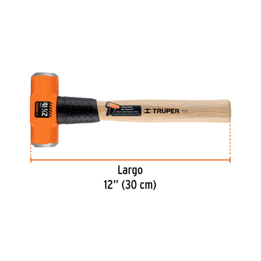 Marro Octagonal 2 lb Truper MD-2M - Herramienta Profesional para Demolición y Golpeo con Mango de Madera 12 Pulgadas