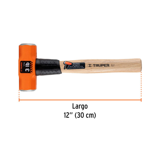 Marro Octagonal 3 lb Truper MD-3M - Cabeza Forjada Acero - Mango Madera 12 Pulgadas - Herramienta Demolición Profesional