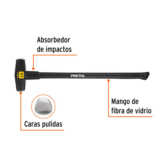 Marro Nevada 6 lbs Mango Fibra Vidrio 36 Pulgadas - Herramienta Demolición Profesional Pretul MD-6MP