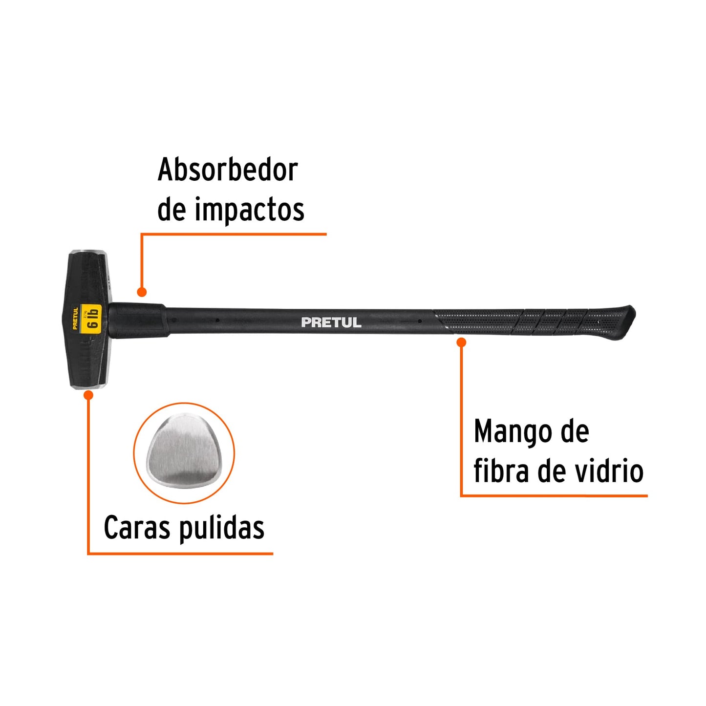 Marro Nevada 6 lbs Mango Fibra Vidrio 36 Pulgadas - Herramienta Demolición Profesional Pretul MD-6MP