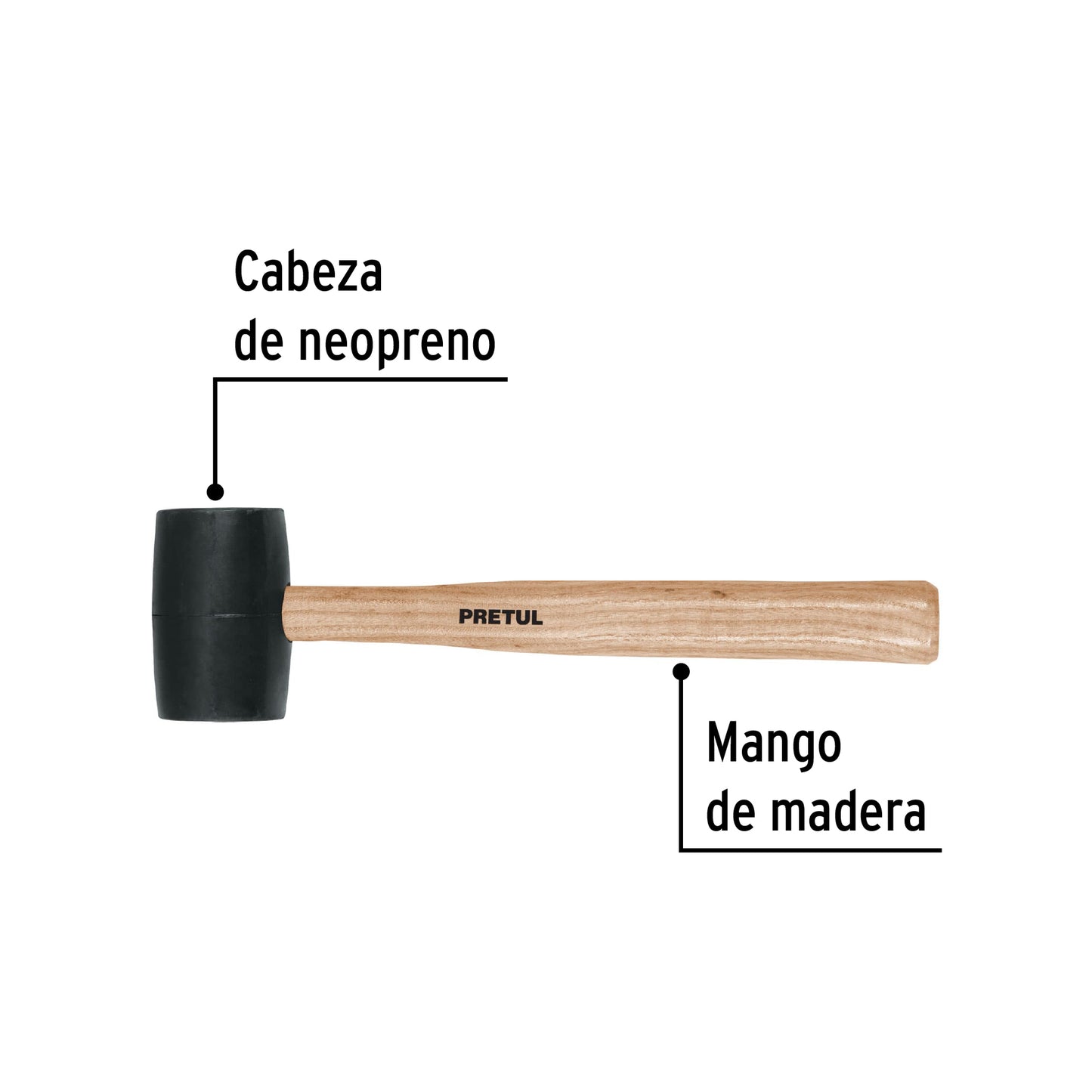 Mazo de Hule 16 oz Pretul MH-16P - Cabeza de Neopreno para Duela y Zócalos Sin Daño a Superficies