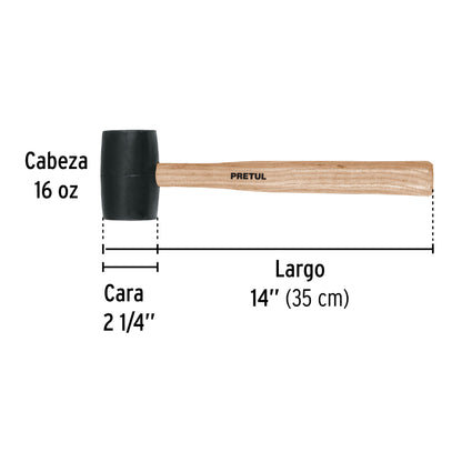 Mazo de Hule 16 oz Pretul MH-16P - Cabeza de Neopreno para Duela y Zócalos Sin Daño a Superficies