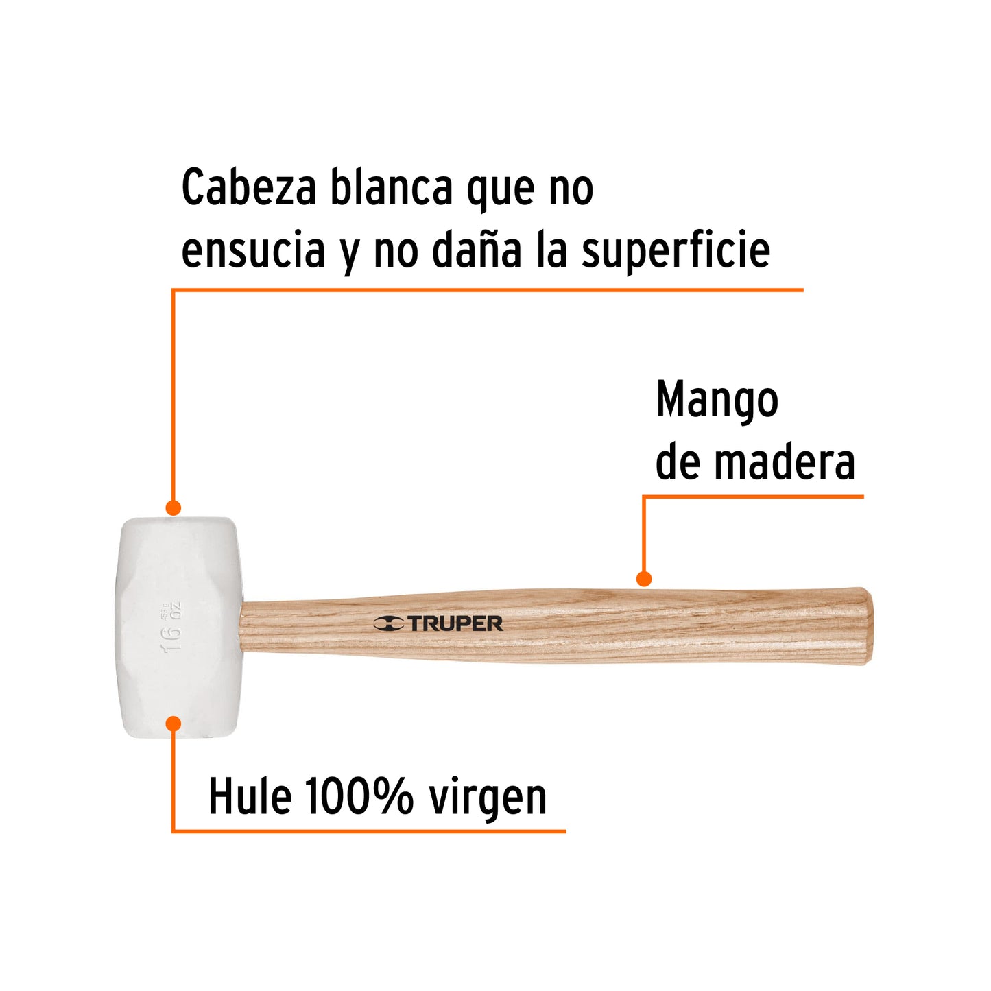 Mazo de Hule 16 oz Truper MH-16 - Protege Superficies Delicadas sin Dañar - Ideal para Duela y Zoclos