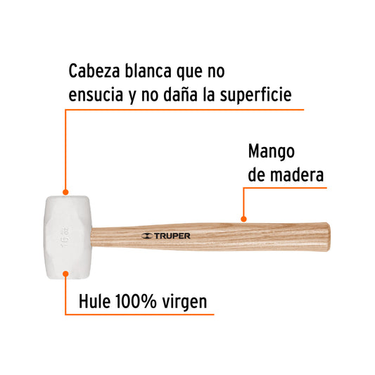 Mazo de Hule 16 oz Truper MH-16 - Protege Superficies Delicadas sin Dañar - Ideal para Duela y Zoclos
