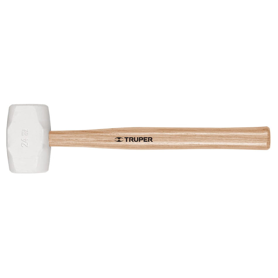 Mazo de Hule 24 oz Truper MH-24 - Cabeza Blanca Antideslizante para Duela y Superficies Delicadas - Mango Ergonómico de Madera