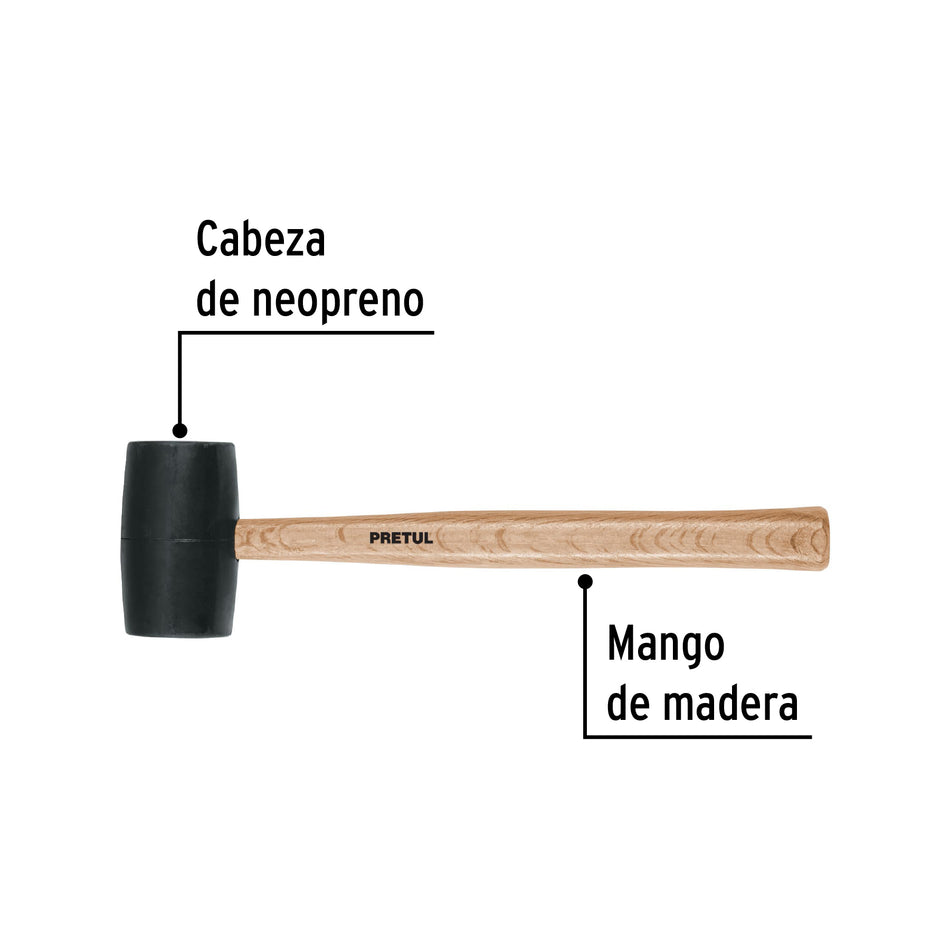 Mazo de Hule Pretul 24 oz MH-24P - Herramienta Profesional para Instalación de Duela y Zoclos sin Dañar Superficies