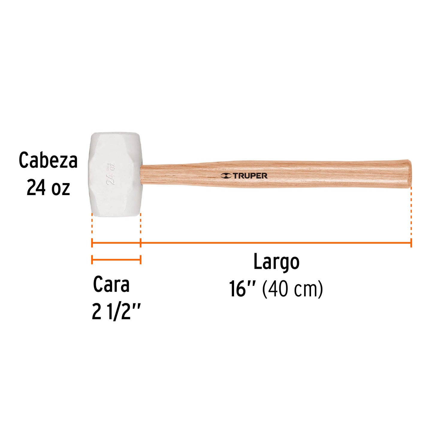 Mazo de Hule 24 oz Truper MH-24 - Cabeza Blanca Antideslizante para Duela y Superficies Delicadas - Mango Ergonómico de Madera