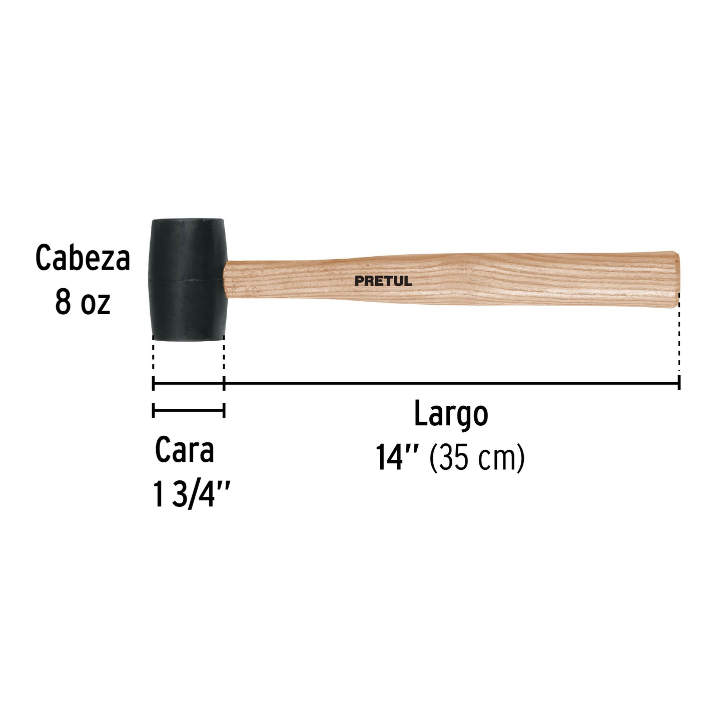Mazo de Hule 8 oz Pretul MH-8P - Cabeza de Neopreno para Instalación de Duela y Zócalos sin Dañar Superficies - Mango de Madera Ergonómico