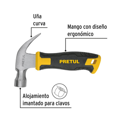 Martillo Pretul 10 oz Comfort Grip MO-10E - Cabeza Imantada Acero Pulido - Herramienta Profesional Carpintería