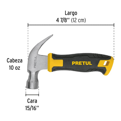 Martillo Pretul 10 oz Comfort Grip MO-10E - Cabeza Imantada Acero Pulido - Herramienta Profesional Carpintería
