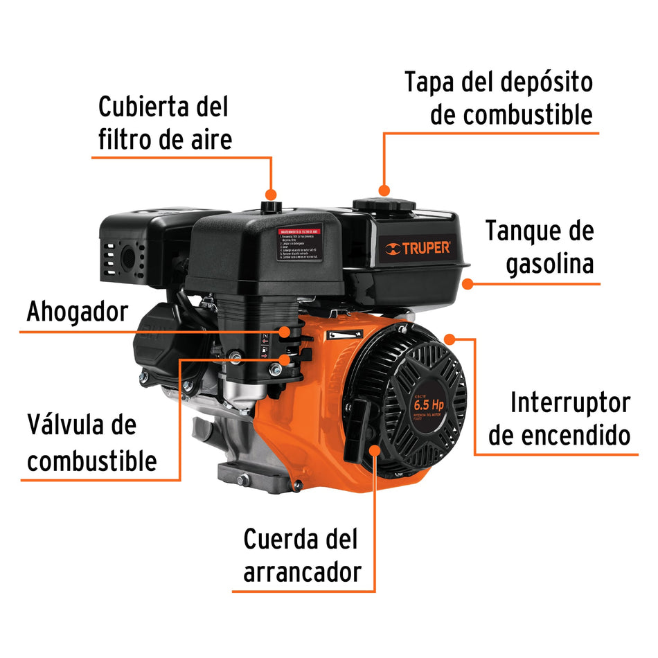 Motor a gasolina 6.5 HP, Truper, Molino, Desgranadoras, Trompos, Revolvedoras