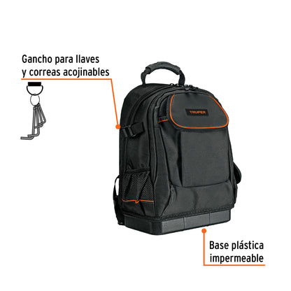 Mochila Portaherramientas Truper 13 Pulgadas MOHE-13 - Organización Profesional con Base Impermeable y Respaldo Acolchado para Técnicos y Electricistas