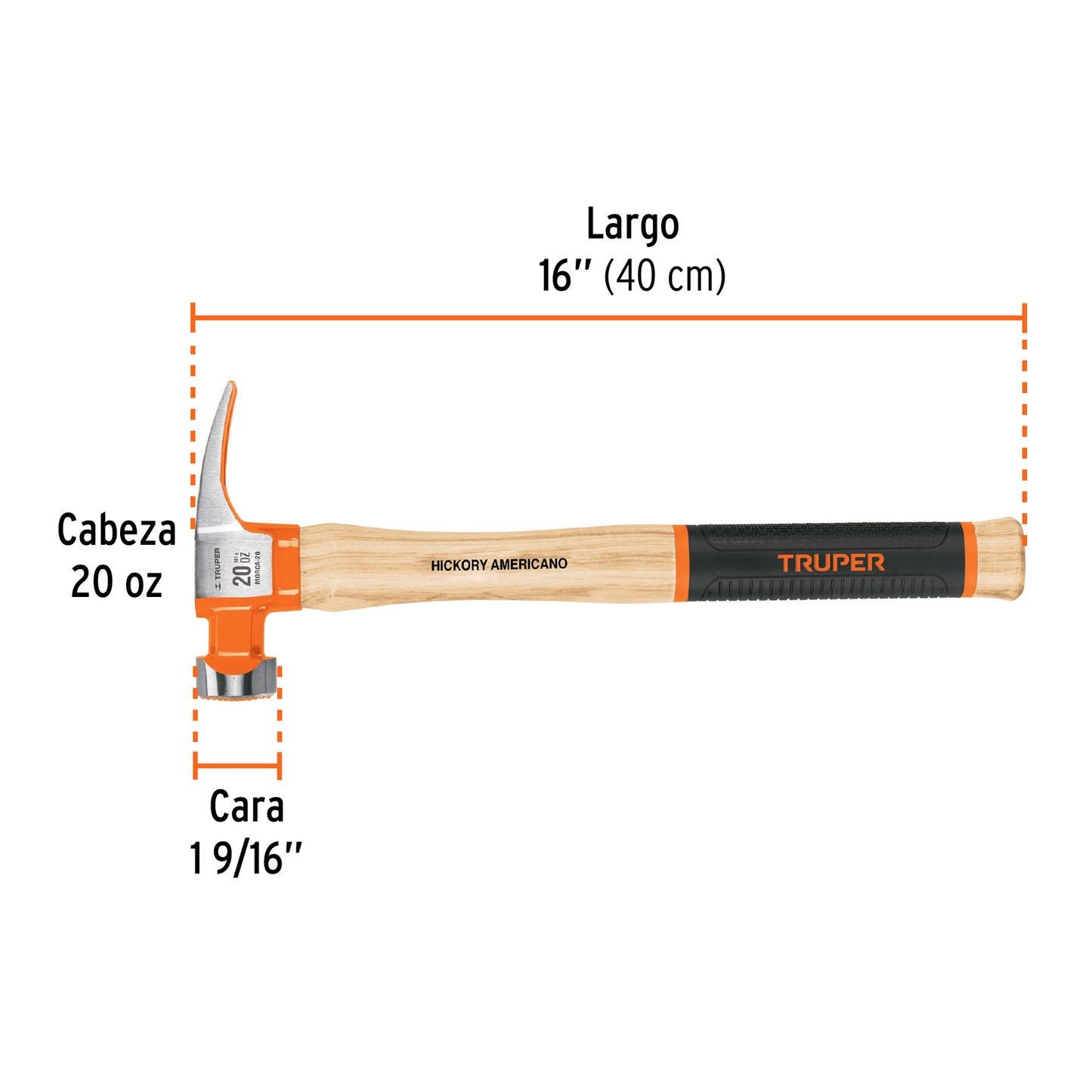 Martillo 20 oz Uña Recta California TRUPER GRIP MORCA-20 - Cabeza Acero Fresada Antideslizante con Imán para Clavos - Mango Madera Antiderrapante - Solución Profesional para Clavar y Extraer Clavos sin Esfuerzo