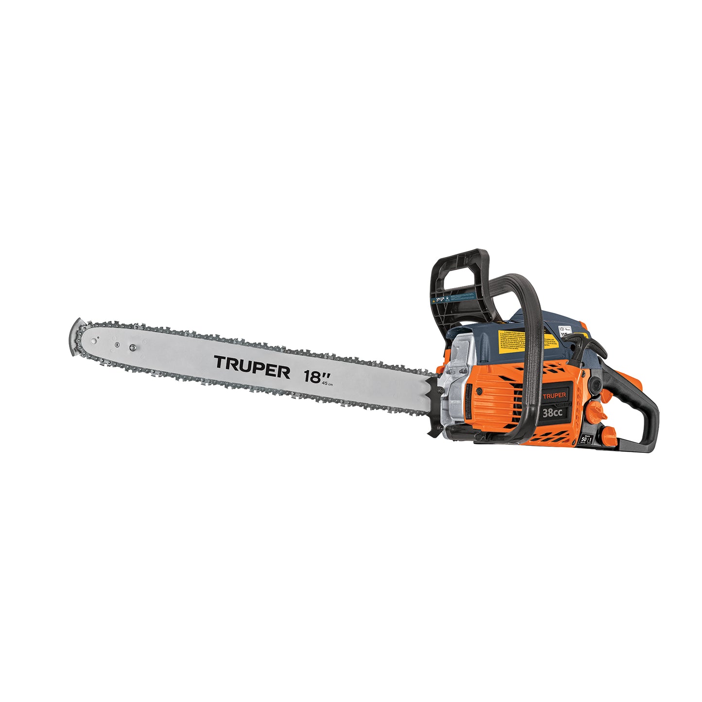 Motosierra Truper 38cc Gasolina 18" - Motor 2.3HP Arranque Fácil - Corte Profesional Árboles y Ramas - Sistema Antiretroceso Safe-T-Tip - MOT-3818