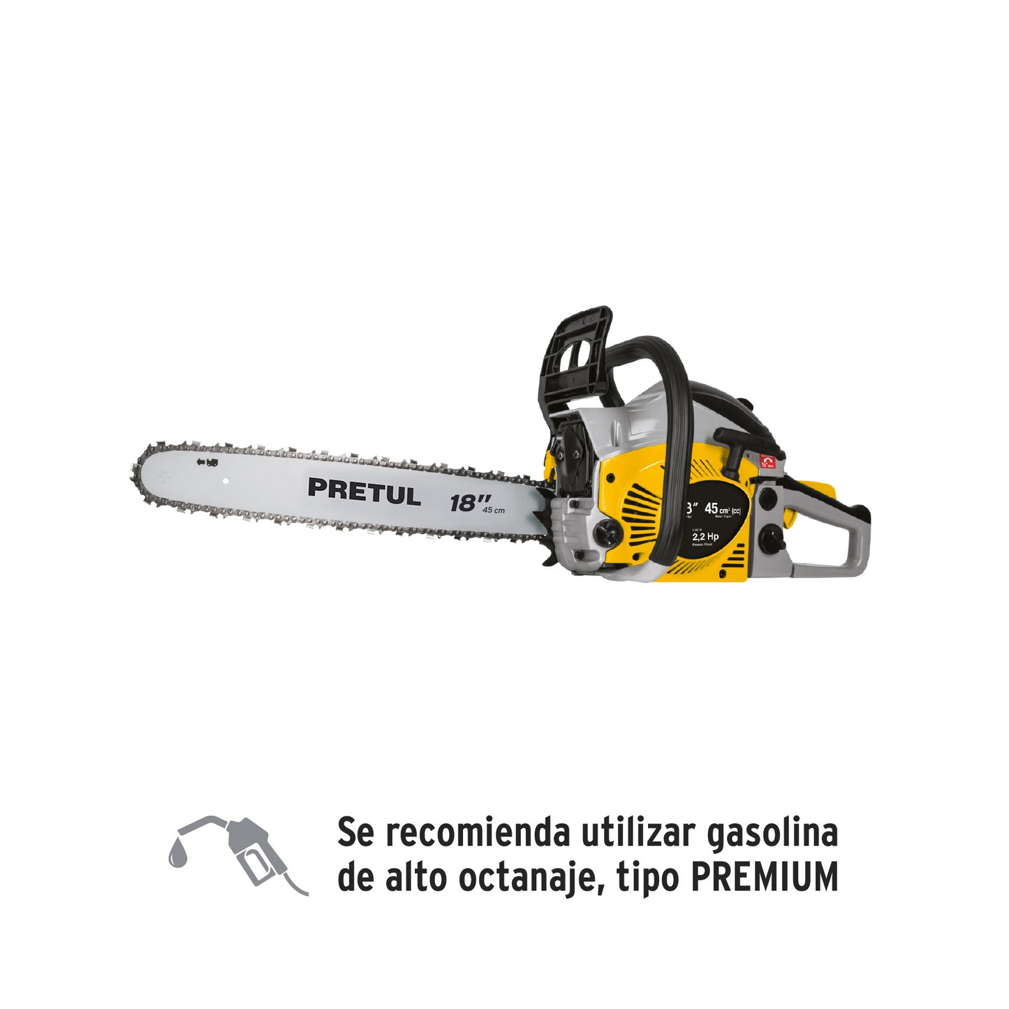 Motosierra Pretul MOT-4518P 45cc Gasolina Barra 18" - Corte Profesional Árboles y Poda Ramas - Motor 2.2HP Arranque Fácil