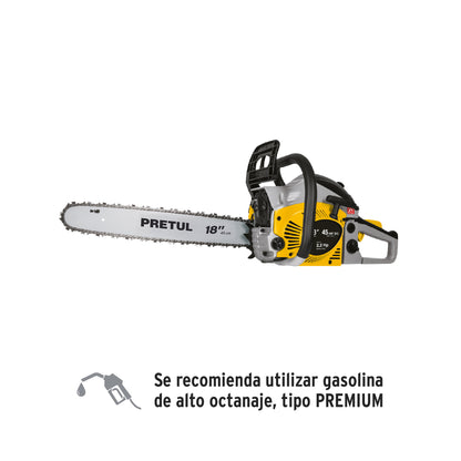 Motosierra Pretul MOT-4518P 45cc Gasolina Barra 18" - Corte Profesional Árboles y Poda Ramas - Motor 2.2HP Arranque Fácil