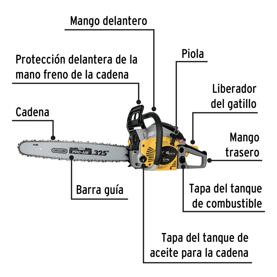 Motosierra 45 cc a gasolina con barra de 20", Pretul, Motoserrucho, Tala arboles