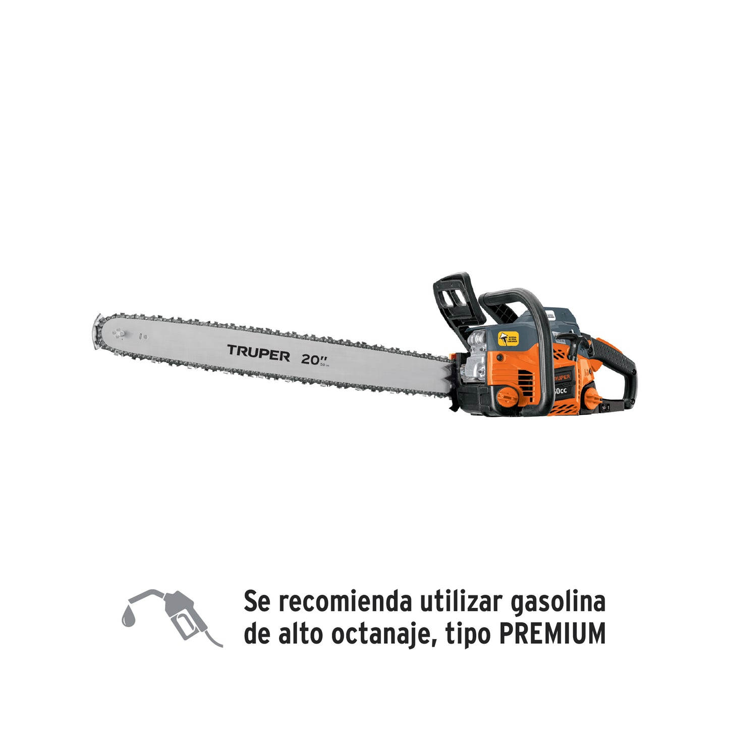 Motosierra Profesional Truper 50cc Gasolina 2 Tiempos con Barra 20" - Motor 3.1HP Sistema Antiretroceso Safe-T-Tip para Corte Preciso de Árboles y Poda de Ramas - MOT-5020