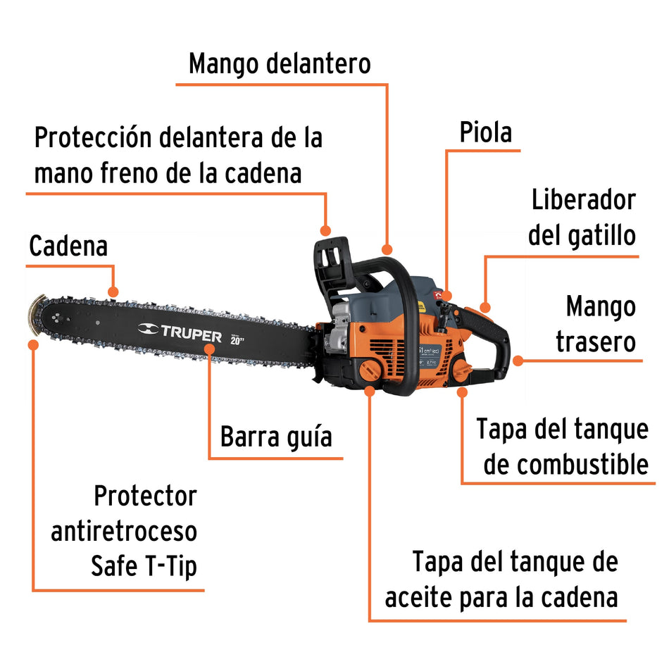 Motosierra 51 cc a gasolina con barra de 20", Truper, Motoserrucho,Tala arboles