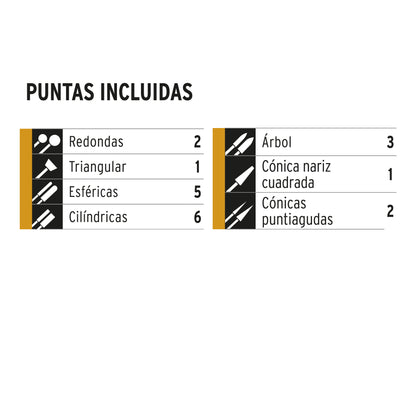 Kit de puntas diamantadas para herramienta rotativa, 20 pzas