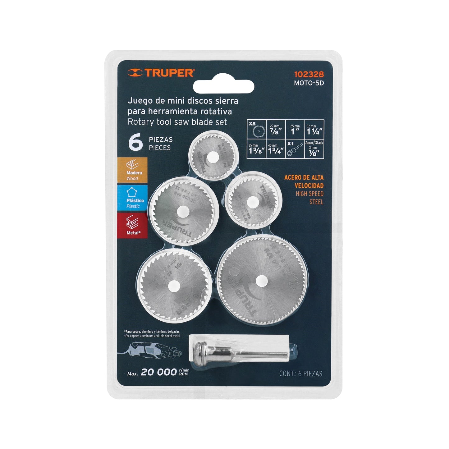 Kit de minidiscos sierra para herramienta rotativa, 5 piezas