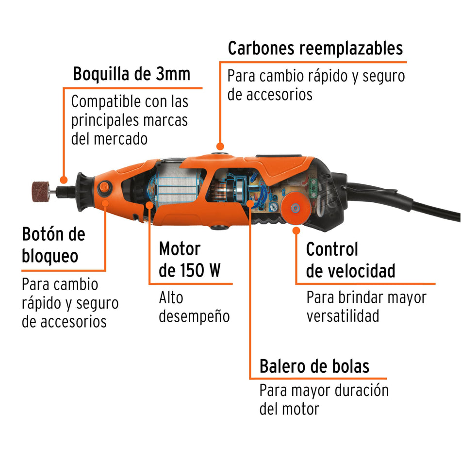 Dremel profesional, Herramienta rotativa profesional 150 W con 97 accesorios, Mototool