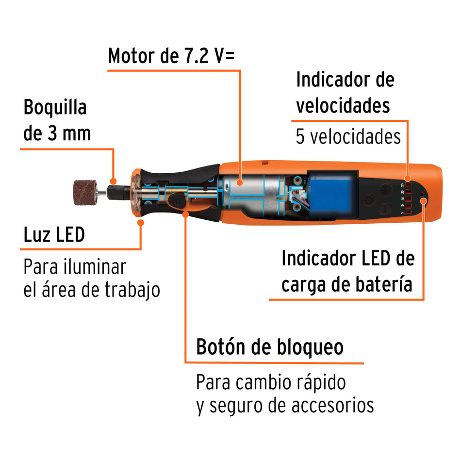 Dremel profesional, Herramienta rotativa inalámbrica 7.2 V, Mototool Truper