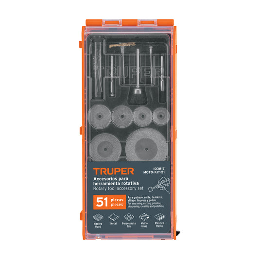 Kit de accesorios para herramienta rotativa, 51 pzas, TRUPER
