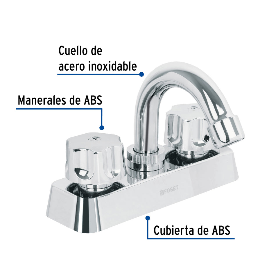 Mezcladora, llave plástica 4" cuello curvo para lavabo, standard