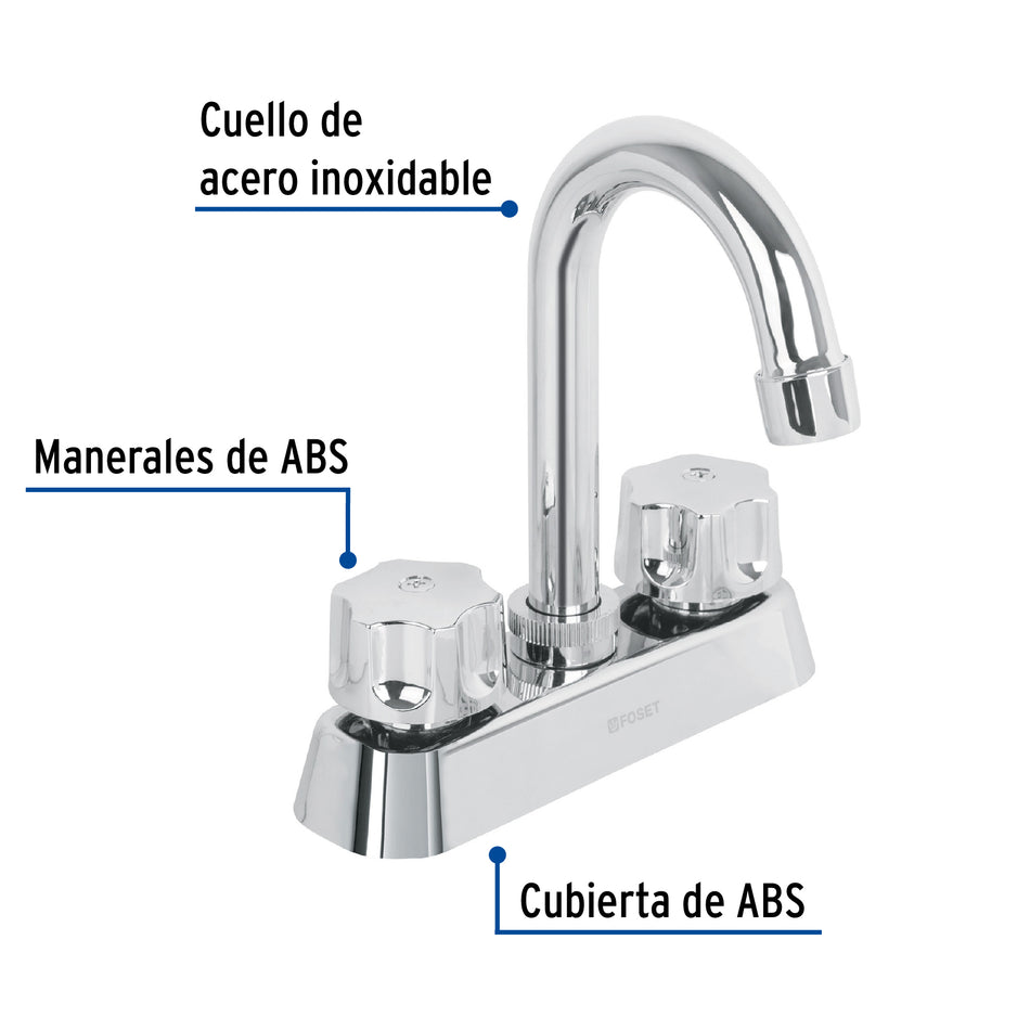 Mezcladora plástica 4" cuello tipo bar para lavabo, standard, Llave