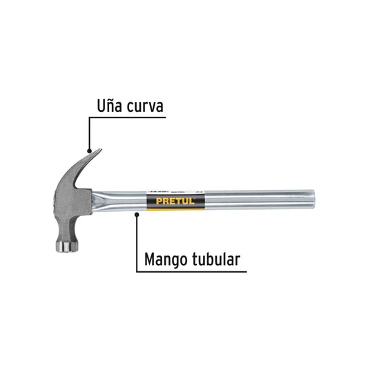 Martillo Uña Curva 16 oz MT-16P Pretul - Mango Tubular Reforzado para Clavar y Extraer Clavos Profesional