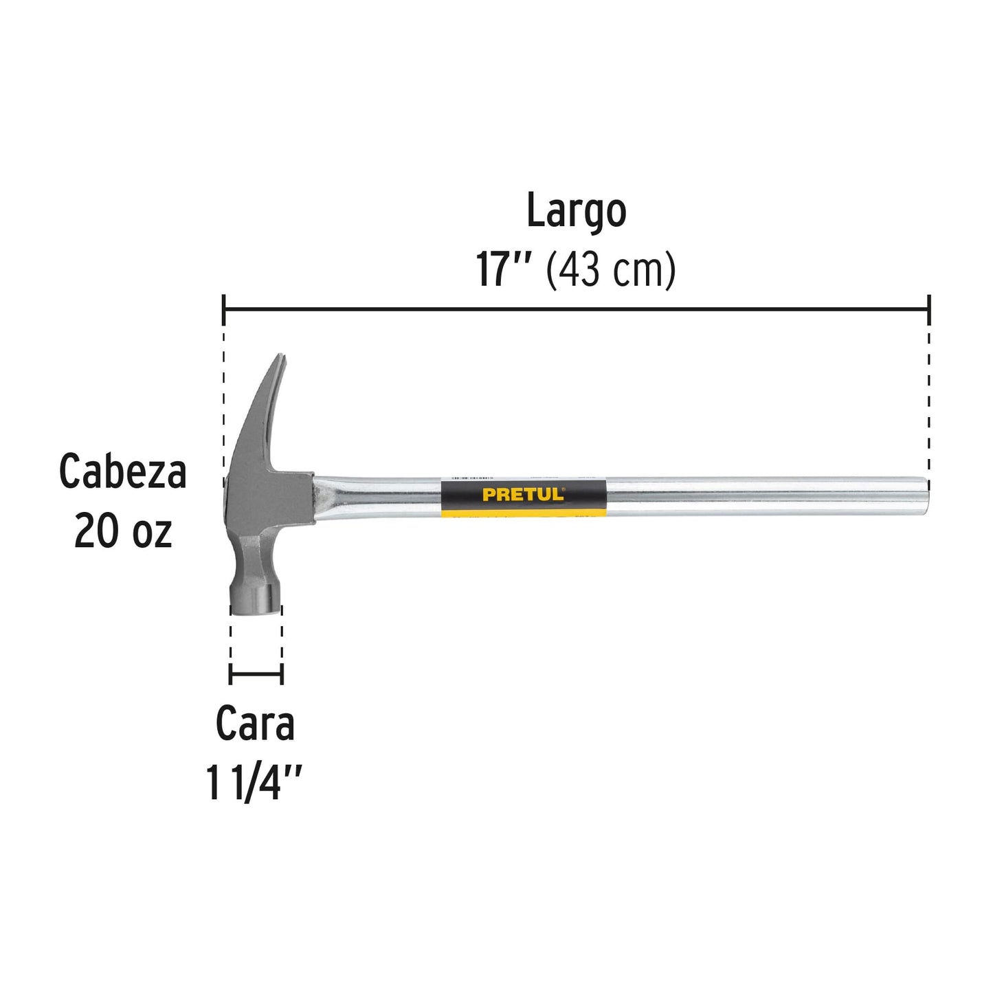 Martillo Uña Recta 20 oz Pretul MTR-20P - Mango Tubular Reforzado para Trabajo Pesado y Extracción de Clavos