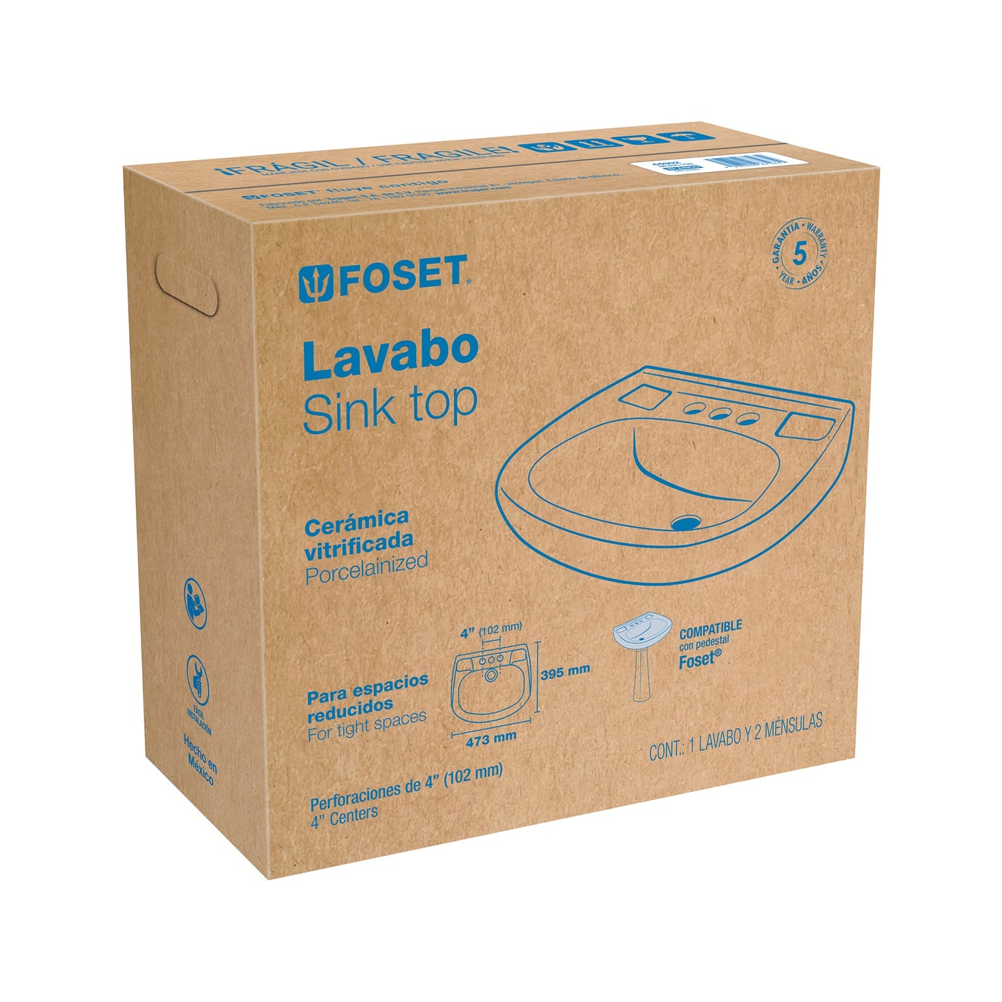 Lavabo Porcelana Blanco con Rebosadero FOSET 44002 | Instalación Fácil