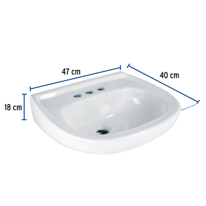 Lavabo Porcelana Blanco con Rebosadero FOSET 44002 | Instalación Fácil