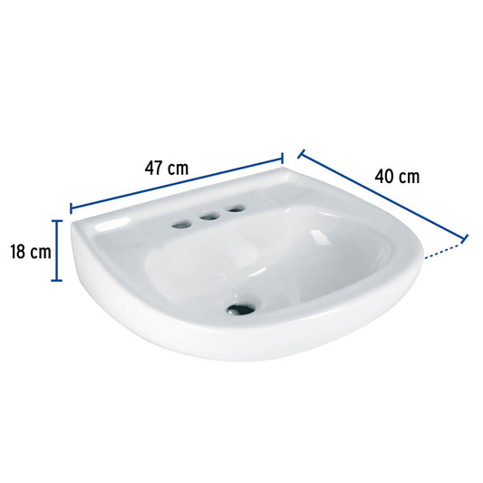 Lavabo Porcelana Blanco con Rebosadero FOSET 44002 | Instalación Fácil