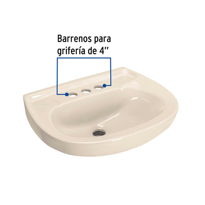 Lavabo Porcelana Marfil con Rebosadero