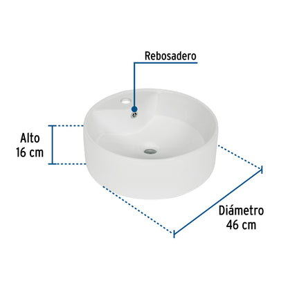 Lavabo Sobreponer Redondo Blanco Porcelana FOSET - Baño Moderno