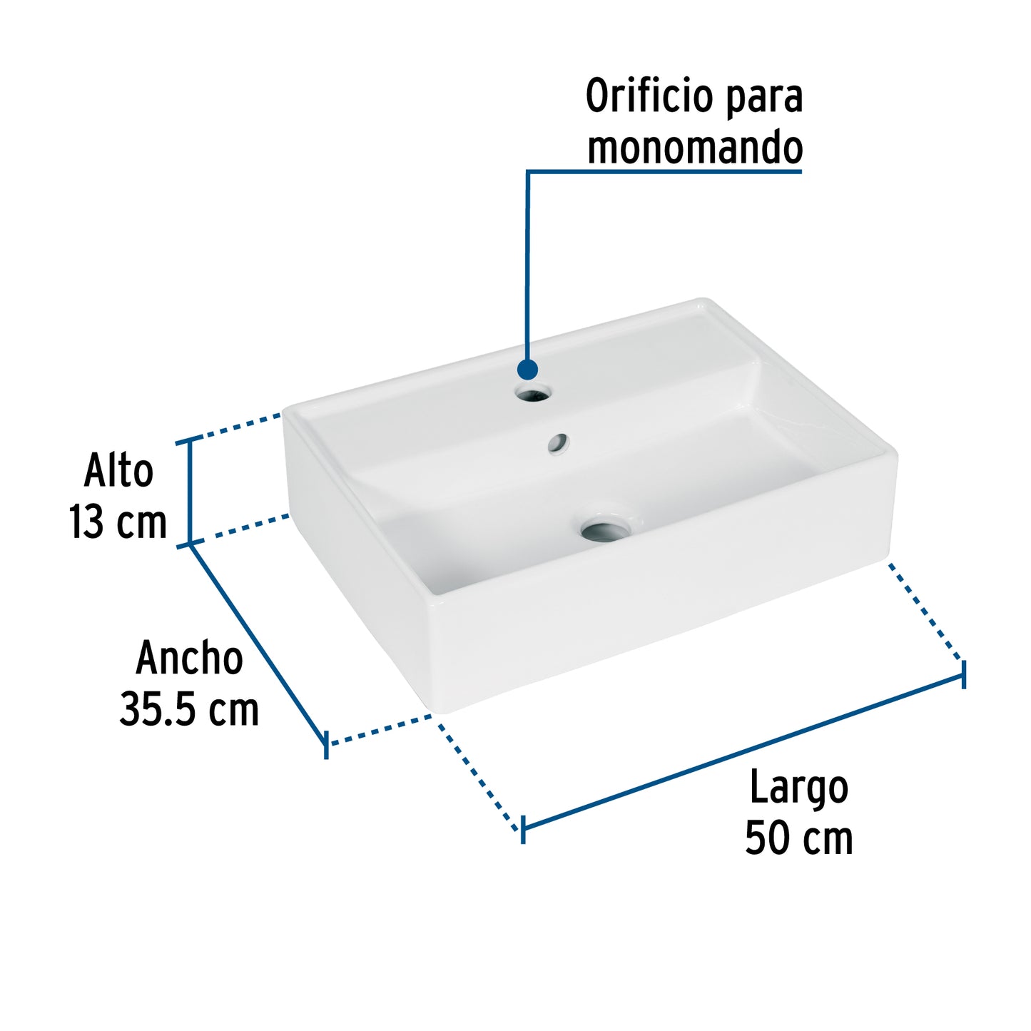 Lavabo Rectangular Sobreponer Porcelana Blanco