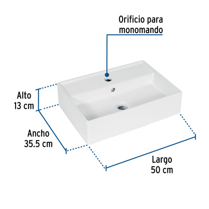 Lavabo Rectangular Sobreponer Porcelana Blanco