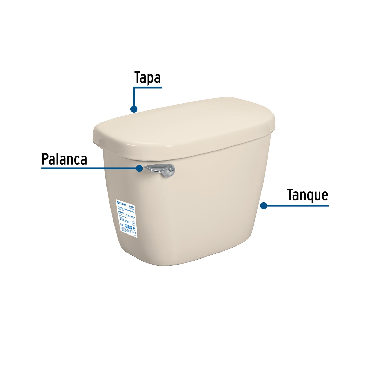 Tanque Bajo Porcelana Marfil con Accesorios para WC - FOSET