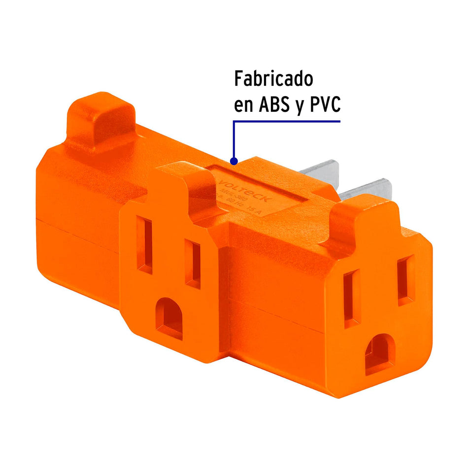 Multicontacto Triple Aterrizado Tipo T Reforzado VOLTECK 127V 15A Extensión Eléctrica Segura Toma Corriente Industrial MUL-360
